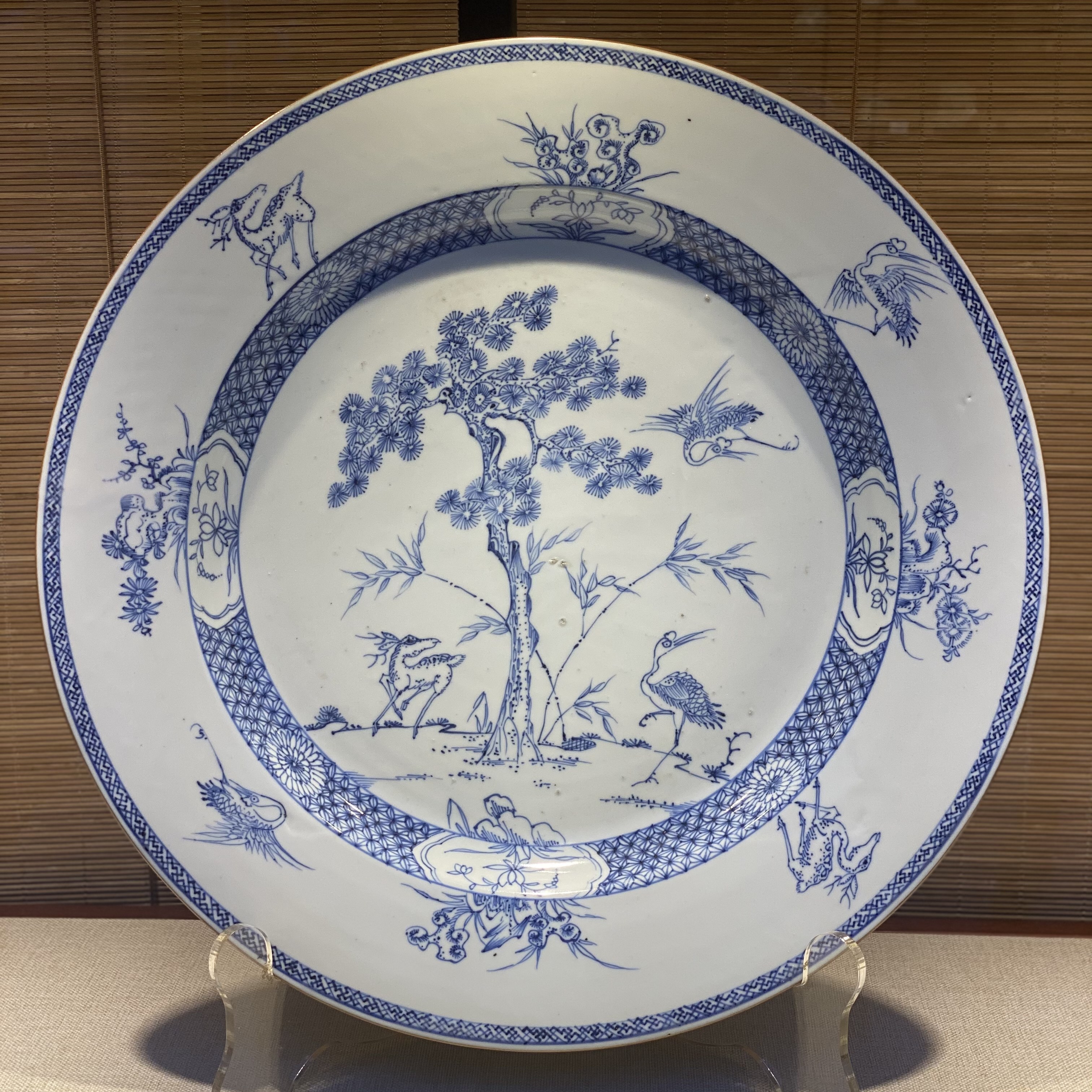 清康熙 青花淡描鶴鹿同春大盤(pán)
