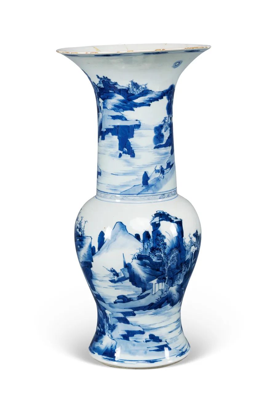 清康熙  青花山水紋鳳尾尊