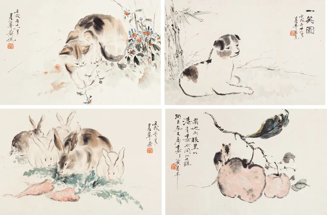 黃鼎蘋? 動物斗方（四幀）