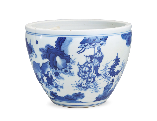 明崇禎  青花丙吉問(wèn)牛圖案缸