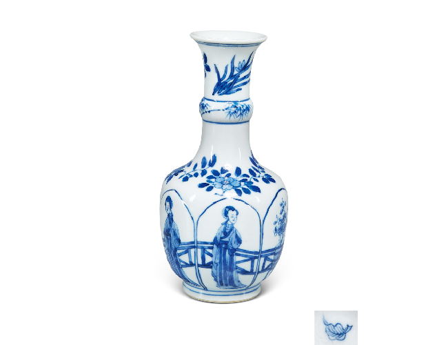 清康熙  青花四美圖蓮瓣瓶