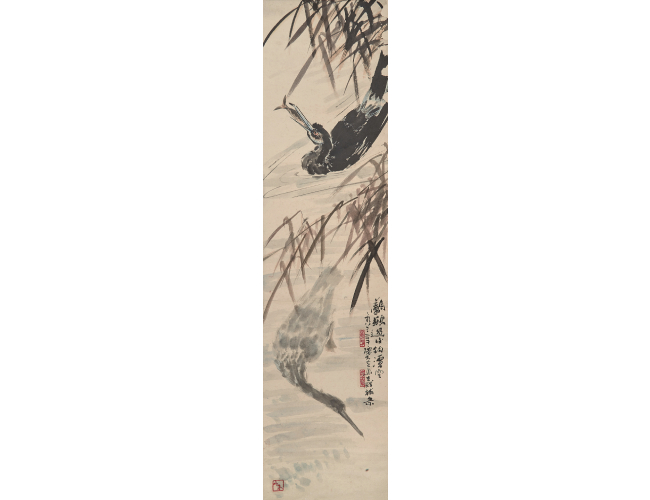 慶生、立群合作 鷺鷥捕魚(yú)圖