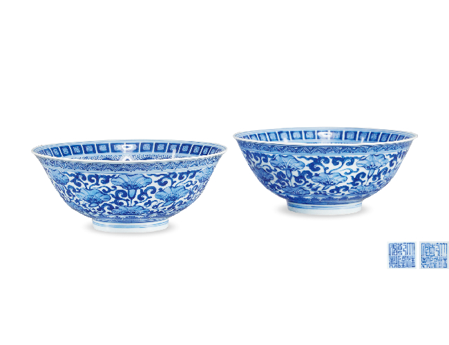 清乾隆  青花纏枝牽牛花紋碗（一對(duì)）